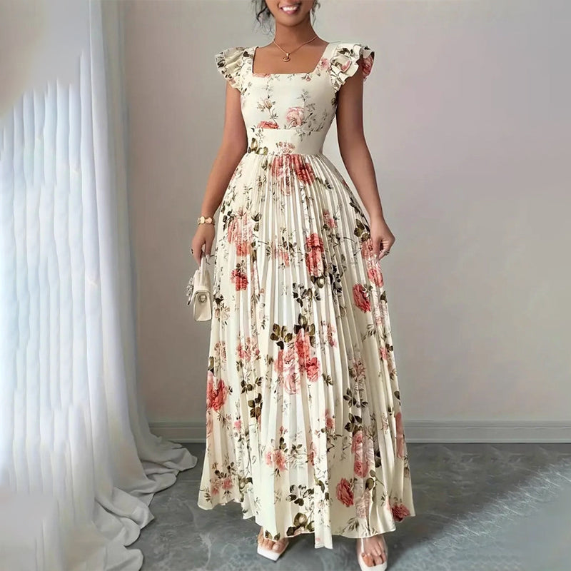 📢📢40% OFF !! ⏰Elegant Floral Print Pleated Maxi Dress