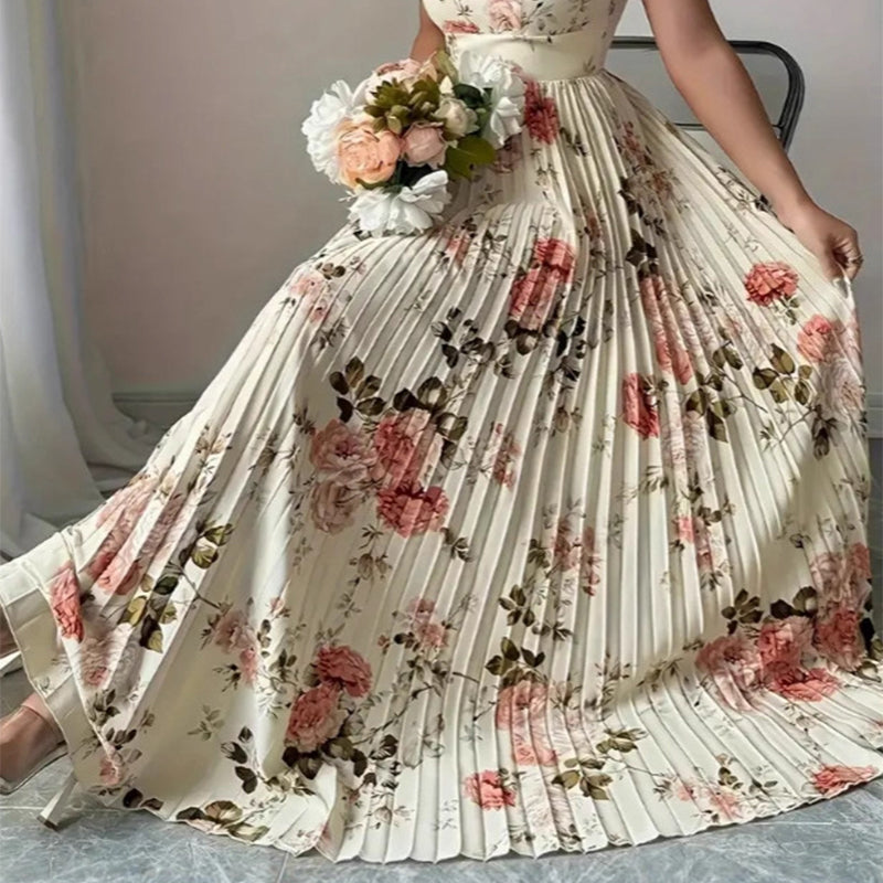 📢📢40% OFF !! ⏰Elegant Floral Print Pleated Maxi Dress