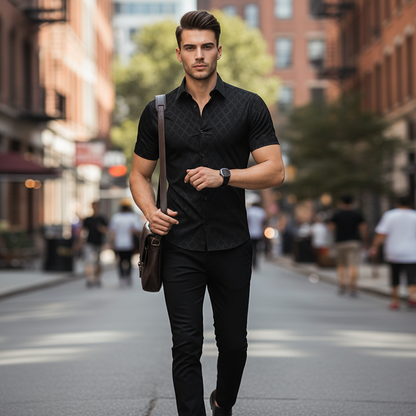 Men's Textured Black Short Sleeve Shirt