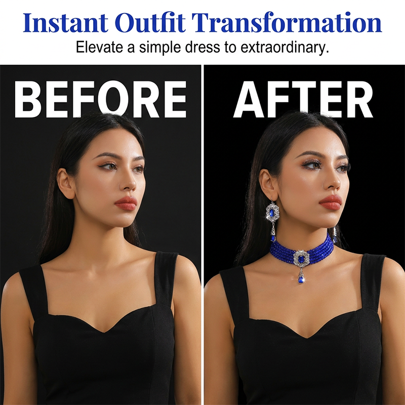 📢📢48% OFF !! ⏰Luxury Crystal Choker & Earring Set