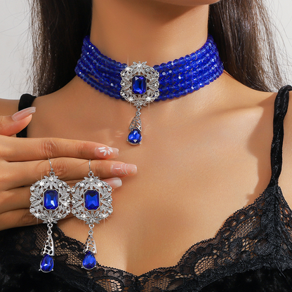 📢📢48% OFF !! ⏰Luxury Crystal Choker & Earring Set