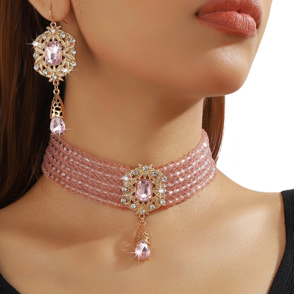 📢📢48% OFF !! ⏰Luxury Crystal Choker & Earring Set