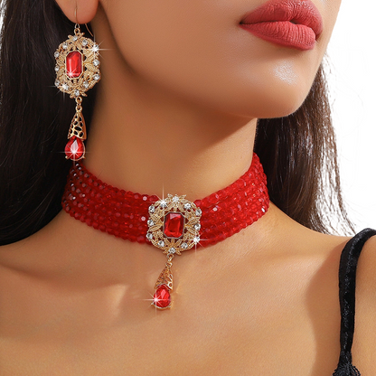 📢📢48% OFF !! ⏰Luxury Crystal Choker & Earring Set