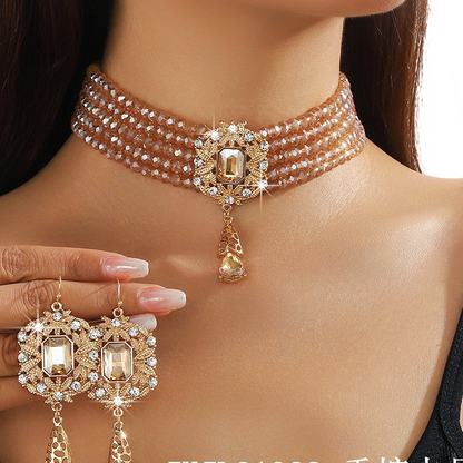 📢📢48% OFF !! ⏰Luxury Crystal Choker & Earring Set