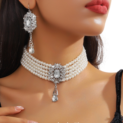 📢📢48% OFF !! ⏰Luxury Crystal Choker & Earring Set