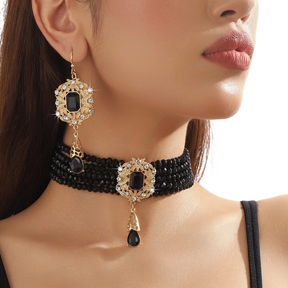 📢📢48% OFF !! ⏰Luxury Crystal Choker & Earring Set