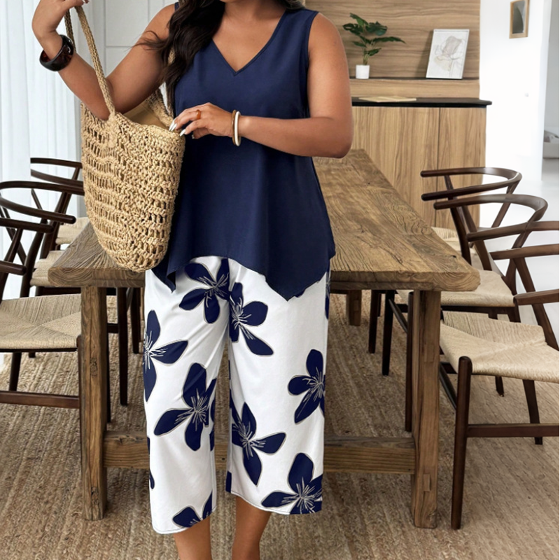 🌸 LIMITED-TIME 50% OFF! ✨ Women's Asymmetrical Top & Floral Print Capri Pants Set – Versatile, Vibrant, Comfortable 🌺