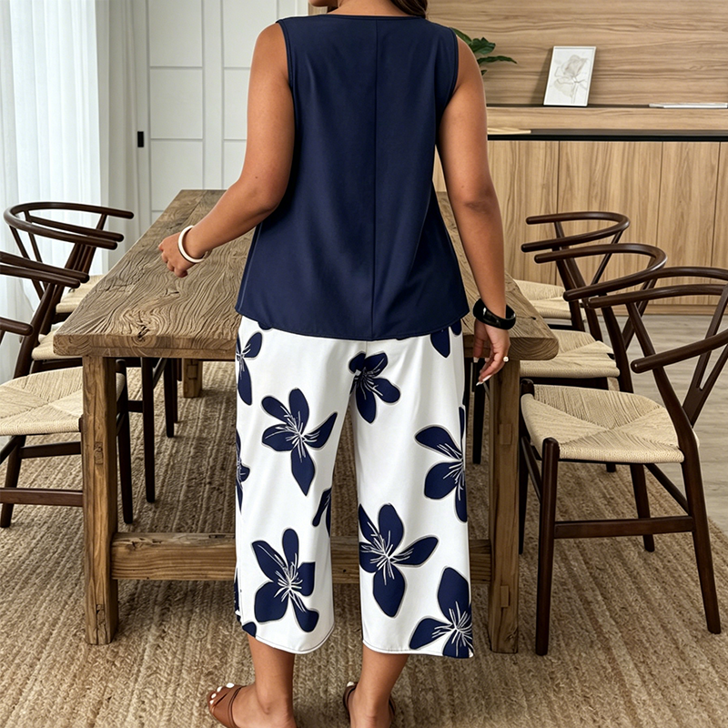 🌸 LIMITED-TIME 50% OFF! ✨ Women's Asymmetrical Top & Floral Print Capri Pants Set – Versatile, Vibrant, Comfortable 🌺