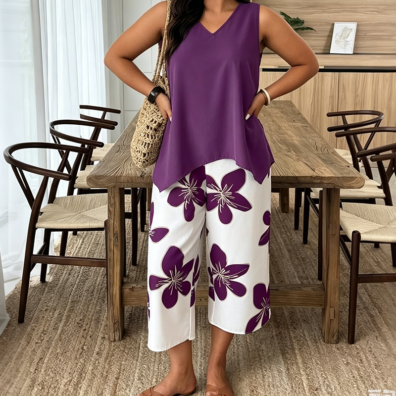 🌸 LIMITED-TIME 50% OFF! ✨ Women's Asymmetrical Top & Floral Print Capri Pants Set – Versatile, Vibrant, Comfortable 🌺