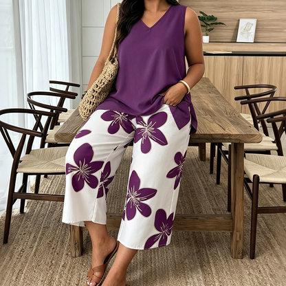 🌸 LIMITED-TIME 50% OFF! ✨ Women's Asymmetrical Top & Floral Print Capri Pants Set – Versatile, Vibrant, Comfortable 🌺