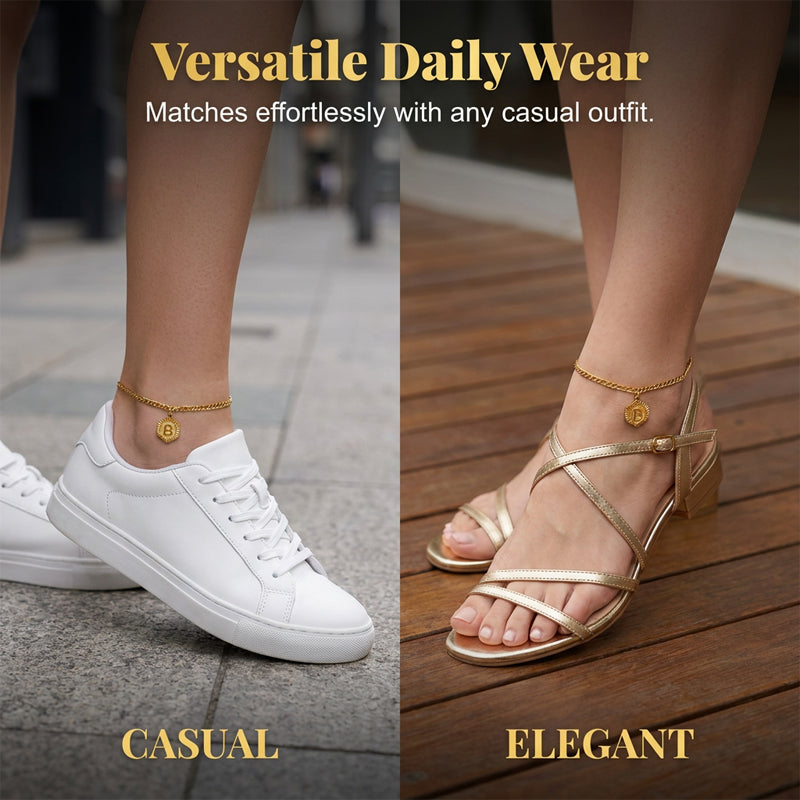 📢📢40% OFF⏰ Gold Initial Anklet with Figaro Chain – Personalized letter, tarnish-resistant & adjustable length – perfect for summer feet or gift giving 👣