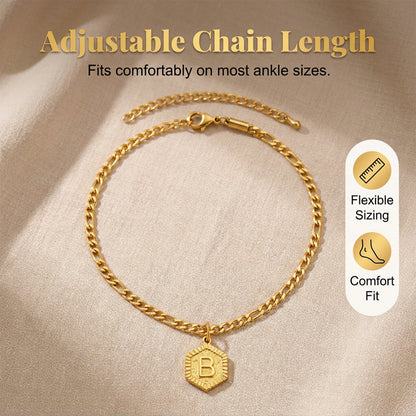 📢📢40% OFF⏰ Gold Initial Anklet with Figaro Chain – Personalized letter, tarnish-resistant & adjustable length – perfect for summer feet or gift giving 👣