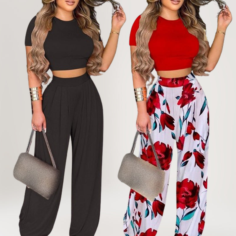 👕 LIMITED-TIME 50% OFF! ✨ Women's Two-Piece Set – Fitted T-Shirt, Loose Pants, Casual 🌸