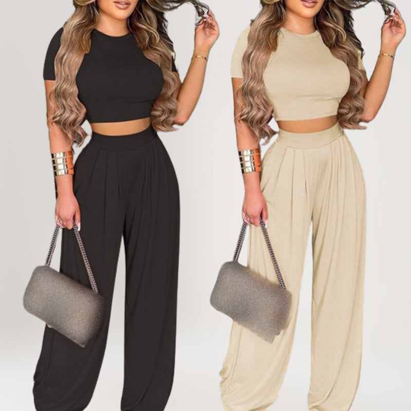👕 LIMITED-TIME 50% OFF! ✨ Women's Two-Piece Set – Fitted T-Shirt, Loose Pants, Casual 🌸