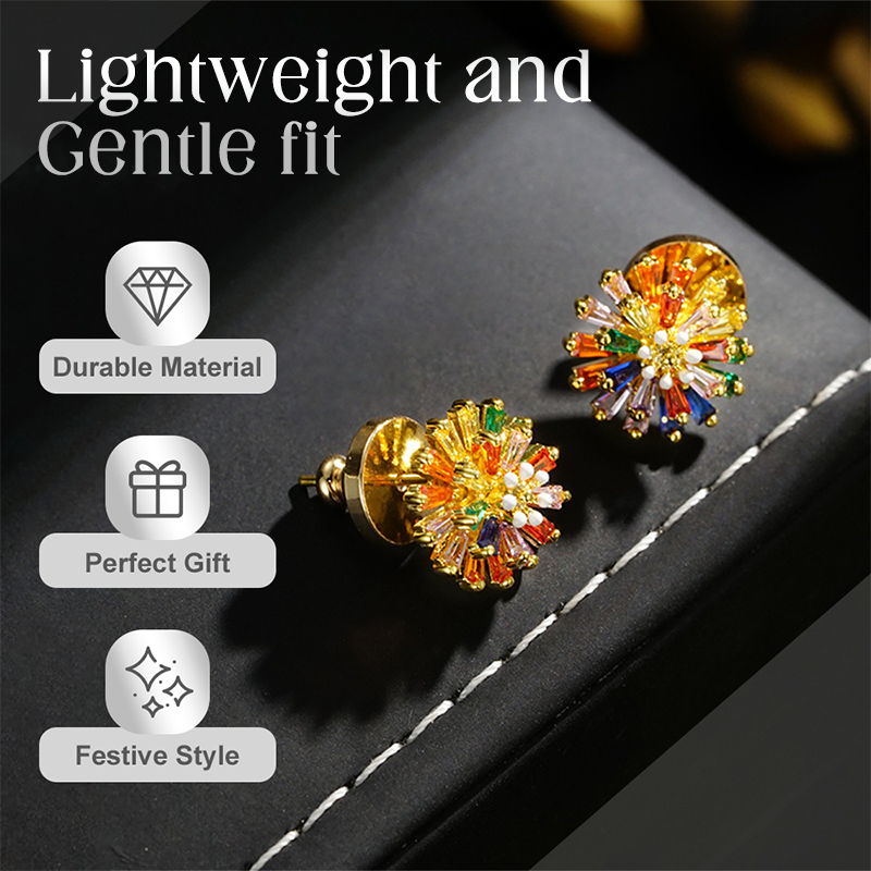 ✨ LIMITED-TIME 50% OFF! ✨ Colorful Firework Stud Earrings – Cubic Zirconia, 18K Plated, Festive 🎆