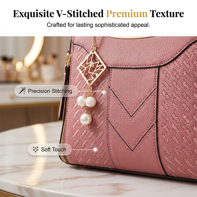 👜 LIMITED-TIME 50% OFF! ✨ Women's Top-Handle Satchel – V-Stitched, Gold Hardware, Multi-Compartment 🌸