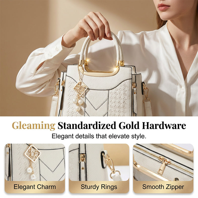 👜 LIMITED-TIME 50% OFF! ✨ Women's Top-Handle Satchel – V-Stitched, Gold Hardware, Multi-Compartment 🌸