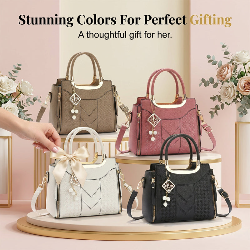 👜 LIMITED-TIME 50% OFF! ✨ Women's Top-Handle Satchel – V-Stitched, Gold Hardware, Multi-Compartment 🌸