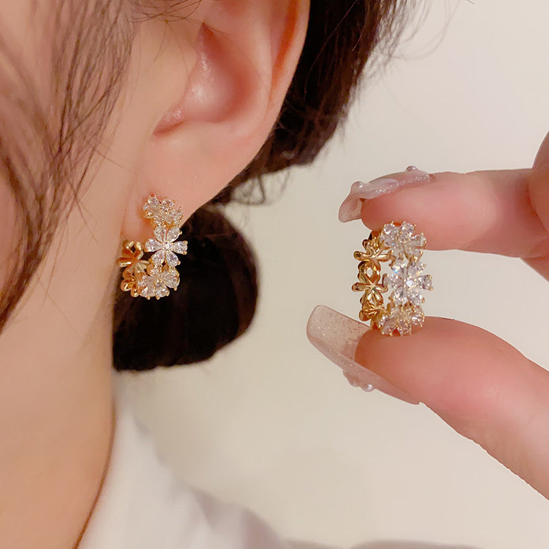 Sparkling Elegant Floral Cluster Hoop Earrings