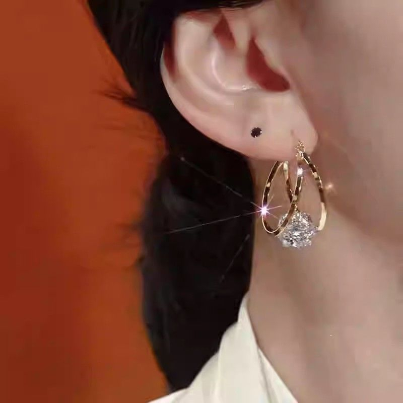 🌸 50% OFF NOW! 🌸Double Hoop Sparkling Zirconia Ball Earrings