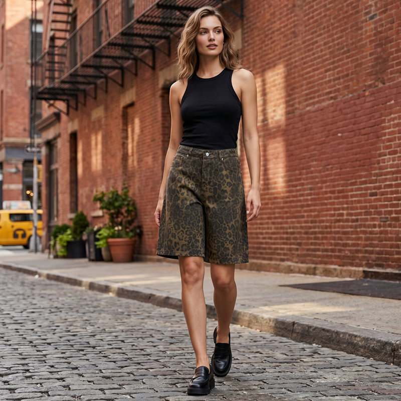Women's Leopard Print Jean Shorts