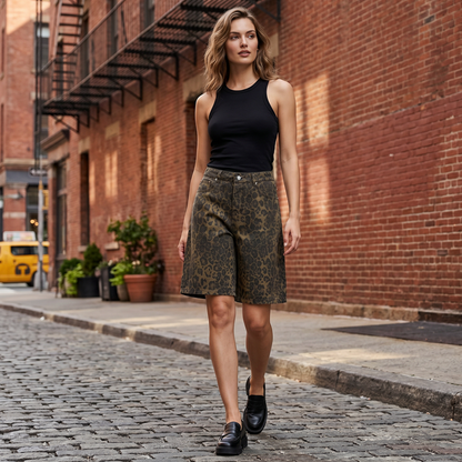Women's Leopard Print Jean Shorts