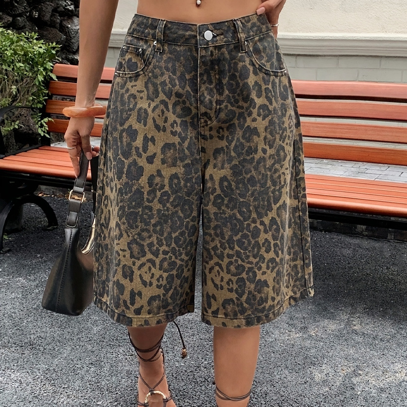 Women's Leopard Print Jean Shorts