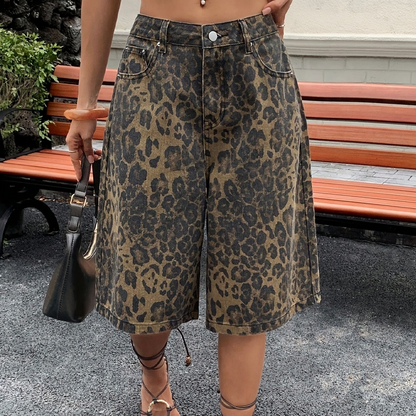 Women's Leopard Print Jean Shorts