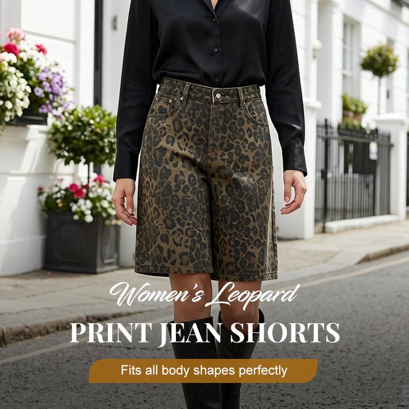 Women's Leopard Print Jean Shorts