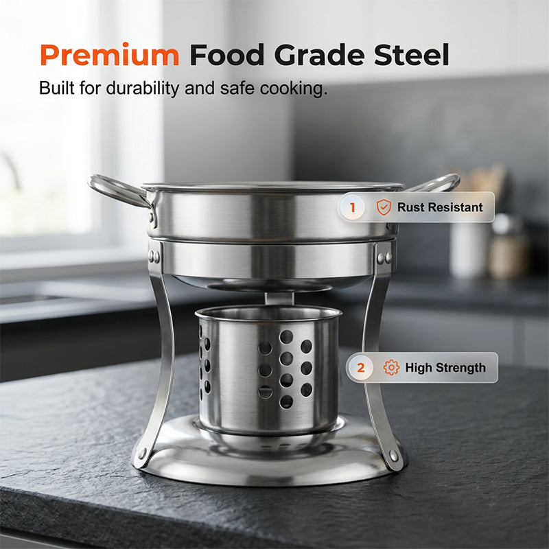 🔥 LIMITED-TIME 50% OFF! ✨ Portable Alcohol Stove Hot Pot – Cordless, Stainless Steel, for Camping 🍲