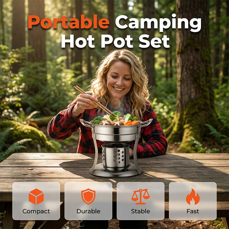 🔥 LIMITED-TIME 50% OFF! ✨ Portable Alcohol Stove Hot Pot – Cordless, Stainless Steel, for Camping 🍲