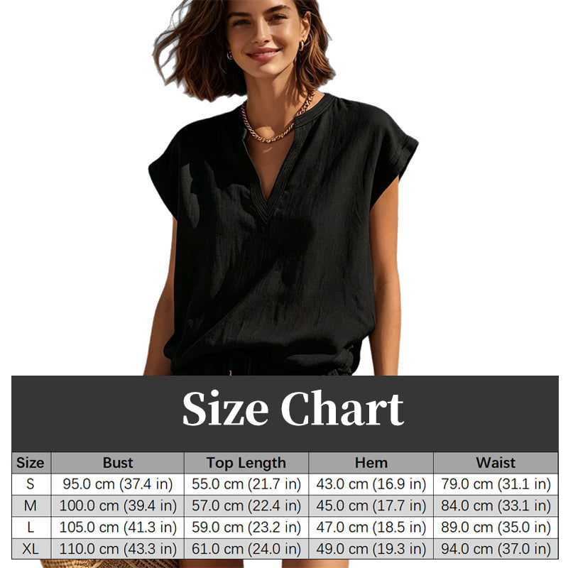 👗 LIMITED-TIME 50% OFF! ✨ Women's V-Neck Top & Shorts Set – Breathable, Drawstring, Vacation Ready ☀️