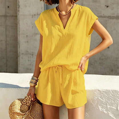 👗 LIMITED-TIME 50% OFF! ✨ Women's V-Neck Top & Shorts Set – Breathable, Drawstring, Vacation Ready ☀️