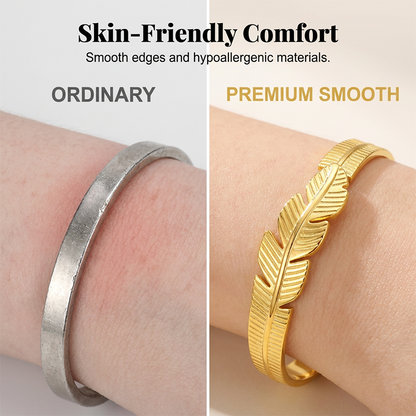 ✨ 50% OFF NOW! 🍃 18K Gold Plated Leaf Open Cuff Bracelet – Adjustable stainless steel – Nature-inspired design, perfect for daily elegance or gifting 💛