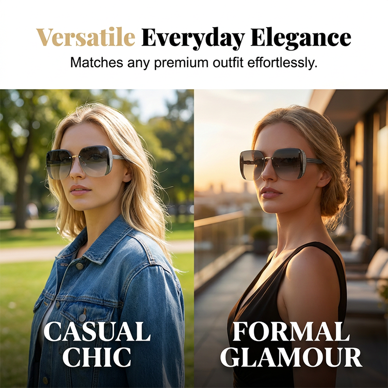 🕶️ LIMITED-TIME 50% OFF! 💥 Rimless Oversized Square Sunglasses – Gradient Lens, Glitter Details, UV Protection ✨
