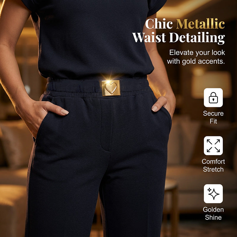 👗 LIMITED-TIME 50% OFF! 💥 Women's Casual Top & Pants 2-Piece Set – Chic, Wide-Leg, Gold Accents ✨