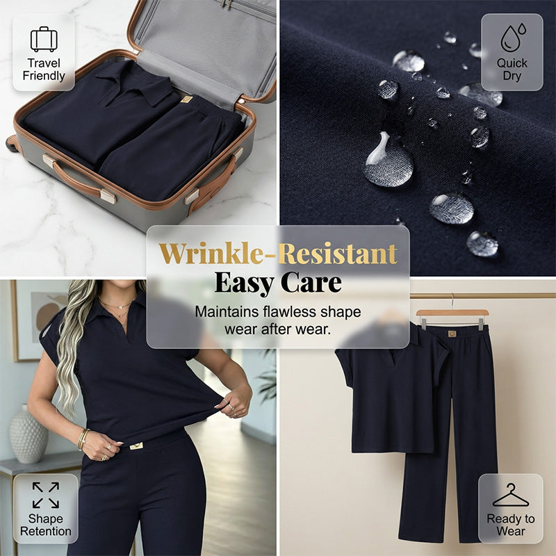 👗 LIMITED-TIME 50% OFF! 💥 Women's Casual Top & Pants 2-Piece Set – Chic, Wide-Leg, Gold Accents ✨
