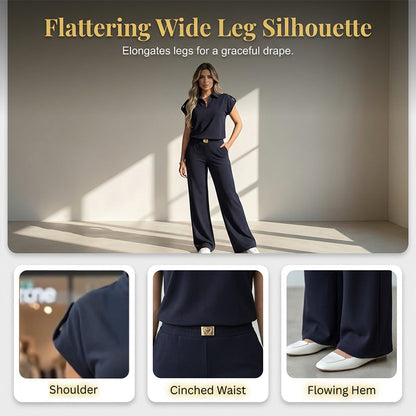 👗 LIMITED-TIME 50% OFF! 💥 Women's Casual Top & Pants 2-Piece Set – Chic, Wide-Leg, Gold Accents ✨