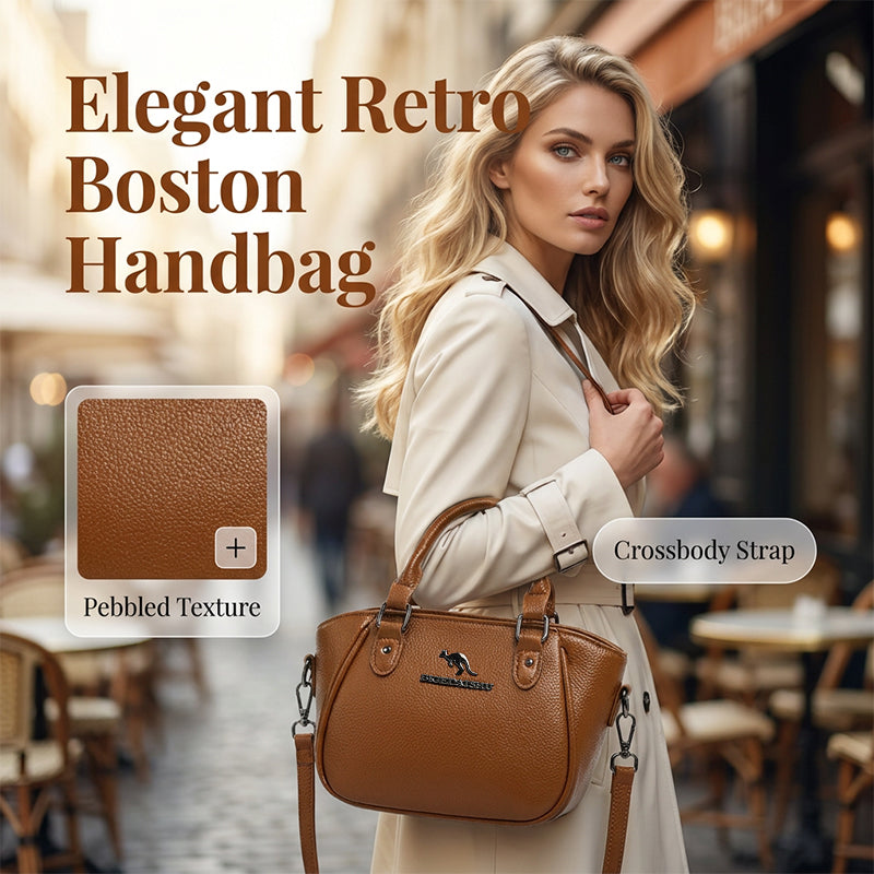 👜 LIMITED-TIME 50% OFF! ✨ Retro Boston Handbag – Pebbled Texture, Crossbody, Compact & Spacious 🎀