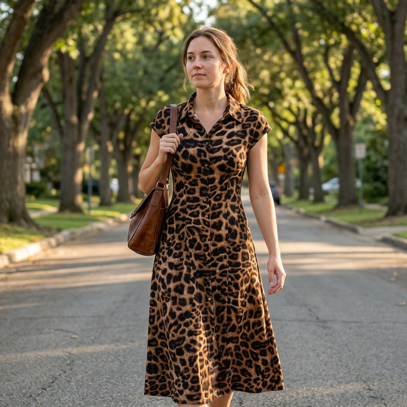 📢📢40% OFF !! ⏰Women's Elegant Leopard Print Lapel Dress✨