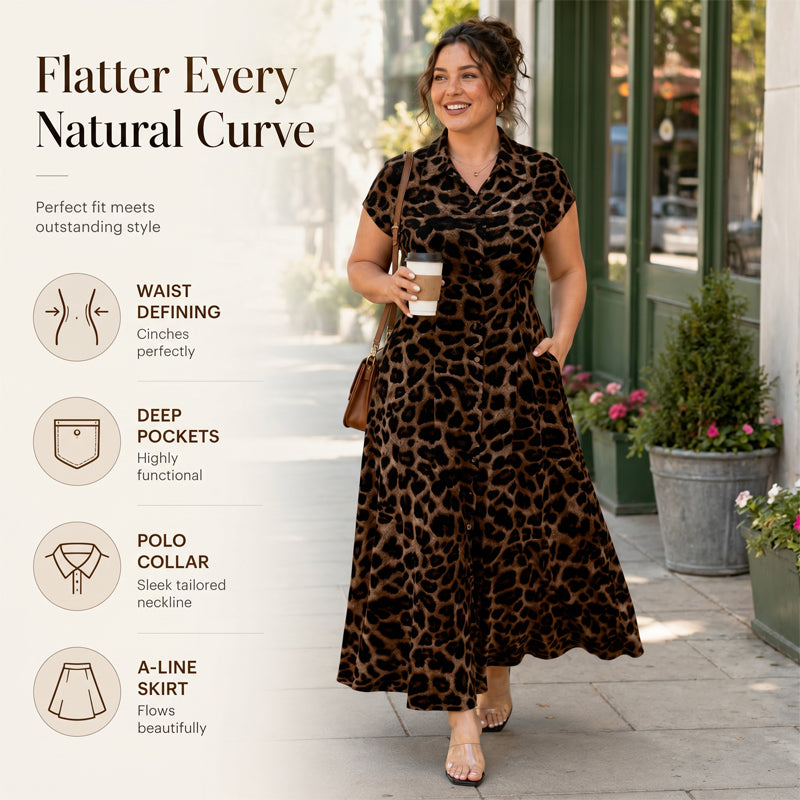 📢📢40% OFF !! ⏰Women's Elegant Leopard Print Lapel Dress✨