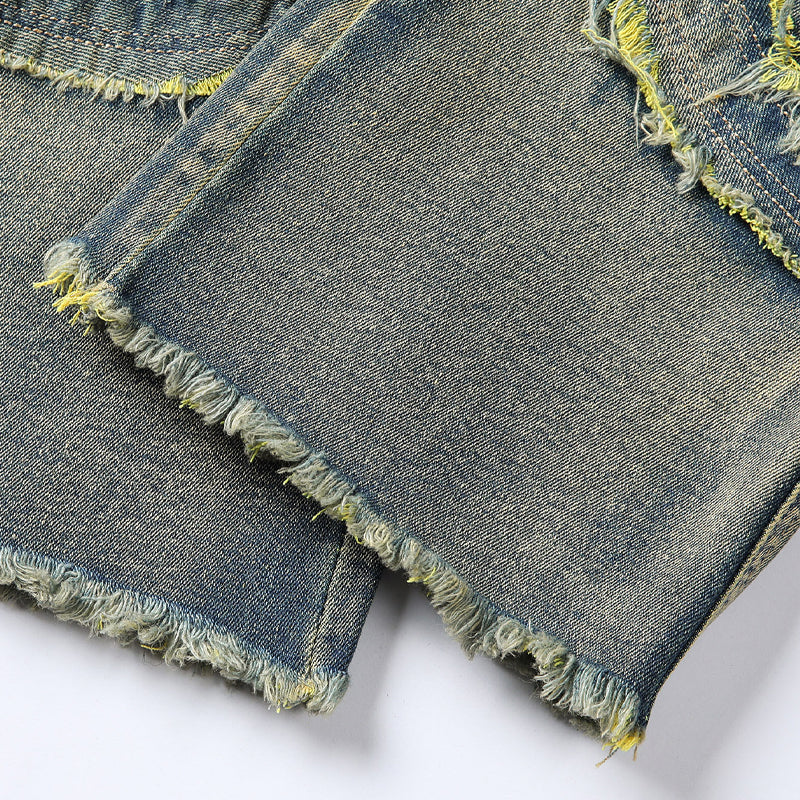 👖 LIMITED-TIME 50% OFF! 💥 Men's Deconstructed Frayed Flare Jeans – Heavy Distressing, Vintage Wash, Patchwork Details ✨