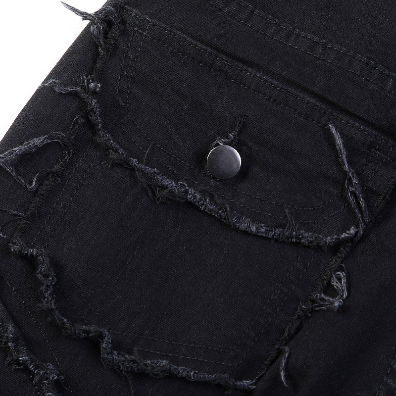 👖 LIMITED-TIME 50% OFF! 💥 Men's Deconstructed Frayed Flare Jeans – Heavy Distressing, Vintage Wash, Patchwork Details ✨