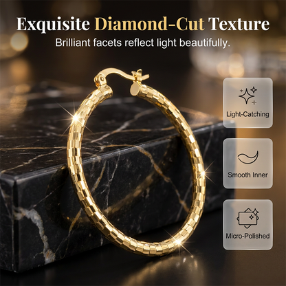 💫 LIMITED-TIME 50% OFF! 💥 Women's Minimalist Textured Hoop Earrings – Diamond-Cut, Snap Closure, Everyday Glow ✨