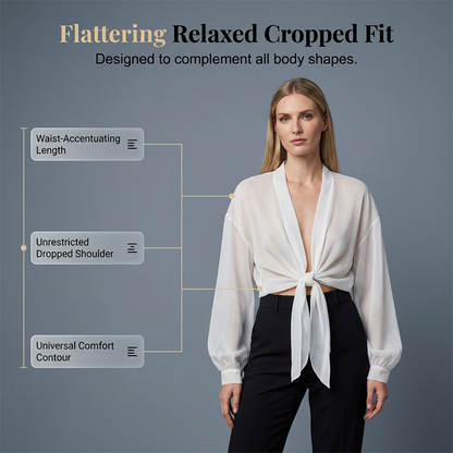 🧥 LIMITED-TIME 50% OFF! 💥 Women's Lightweight Chiffon Tie-Front Cardigan – Balloon Sleeves, Sheer, Layering ✨
