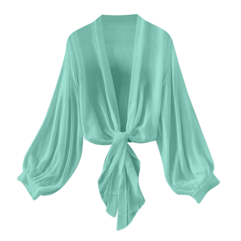 🧥 LIMITED-TIME 50% OFF! 💥 Women's Lightweight Chiffon Tie-Front Cardigan – Balloon Sleeves, Sheer, Layering ✨