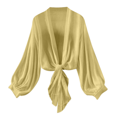 🧥 LIMITED-TIME 50% OFF! 💥 Women's Lightweight Chiffon Tie-Front Cardigan – Balloon Sleeves, Sheer, Layering ✨