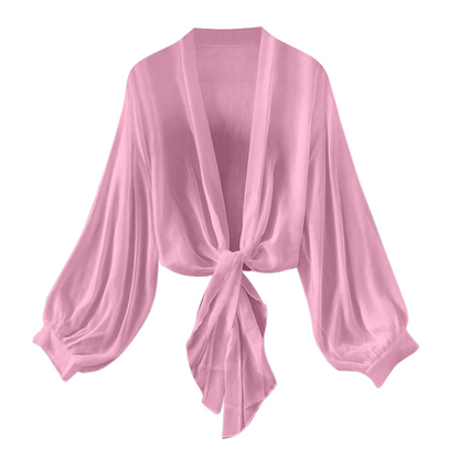 🧥 LIMITED-TIME 50% OFF! 💥 Women's Lightweight Chiffon Tie-Front Cardigan – Balloon Sleeves, Sheer, Layering ✨