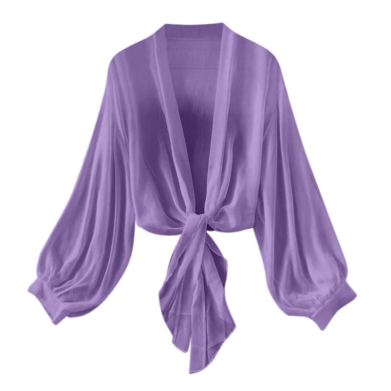 🧥 LIMITED-TIME 50% OFF! 💥 Women's Lightweight Chiffon Tie-Front Cardigan – Balloon Sleeves, Sheer, Layering ✨