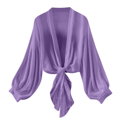 🧥 LIMITED-TIME 50% OFF! 💥 Women's Lightweight Chiffon Tie-Front Cardigan – Balloon Sleeves, Sheer, Layering ✨